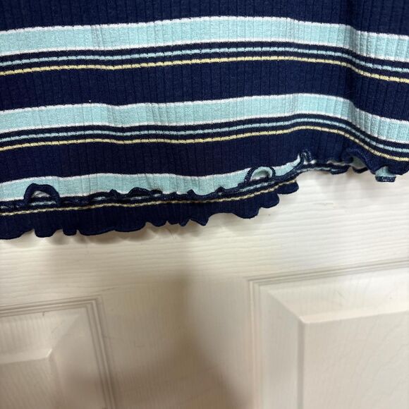 Wallflower Large Navy Blue Striped Long Sleeve Ribbed Top - Picture 3 of 5